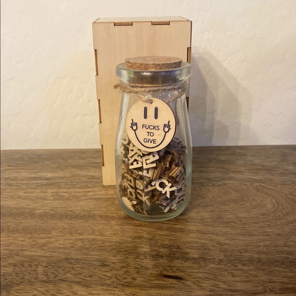 Jar of F@**s Wooden Letter Jar with Cork Lid